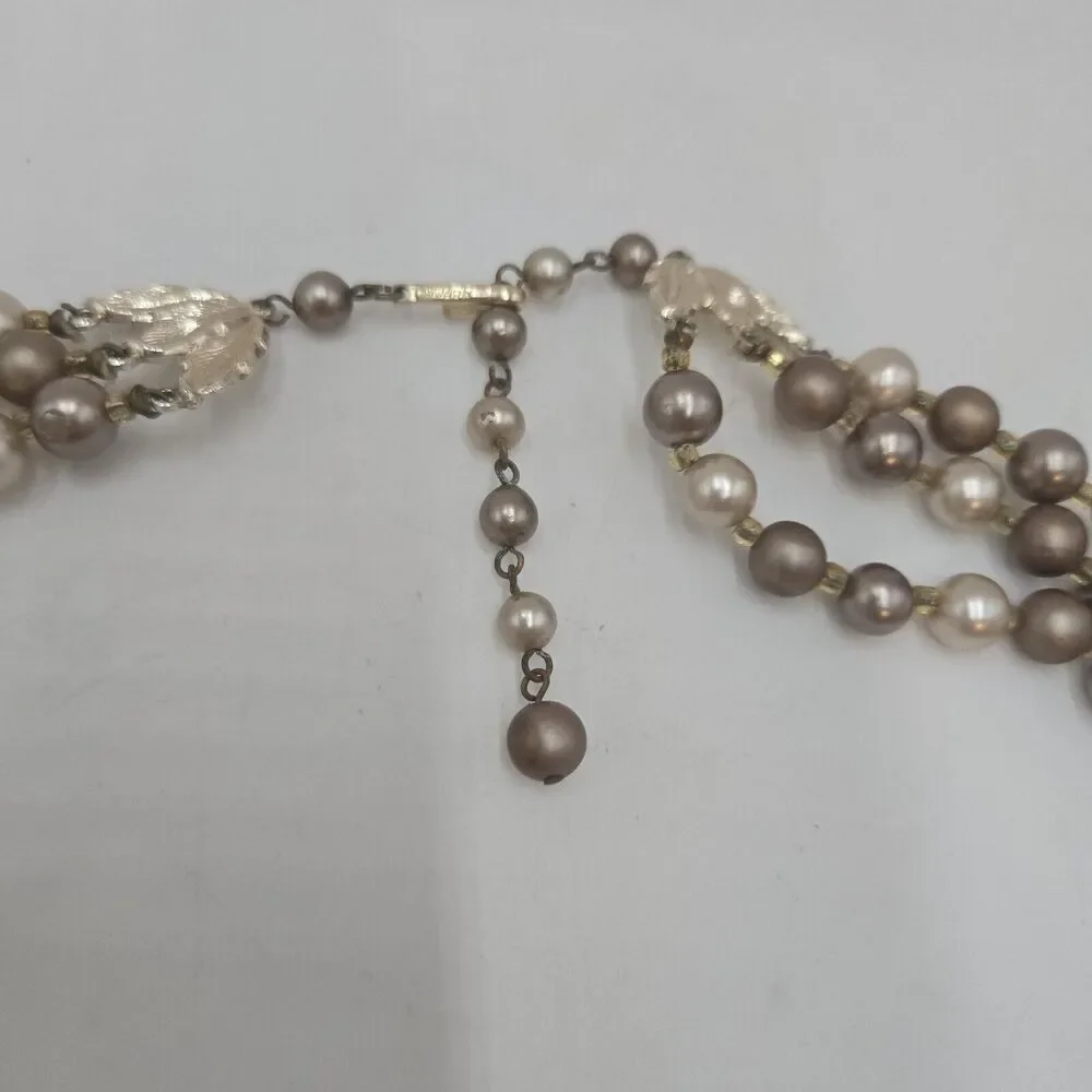 Vintage Faux Glass Pearl And Glitter Lucite Beaded Multi Strand Necklace Japan
